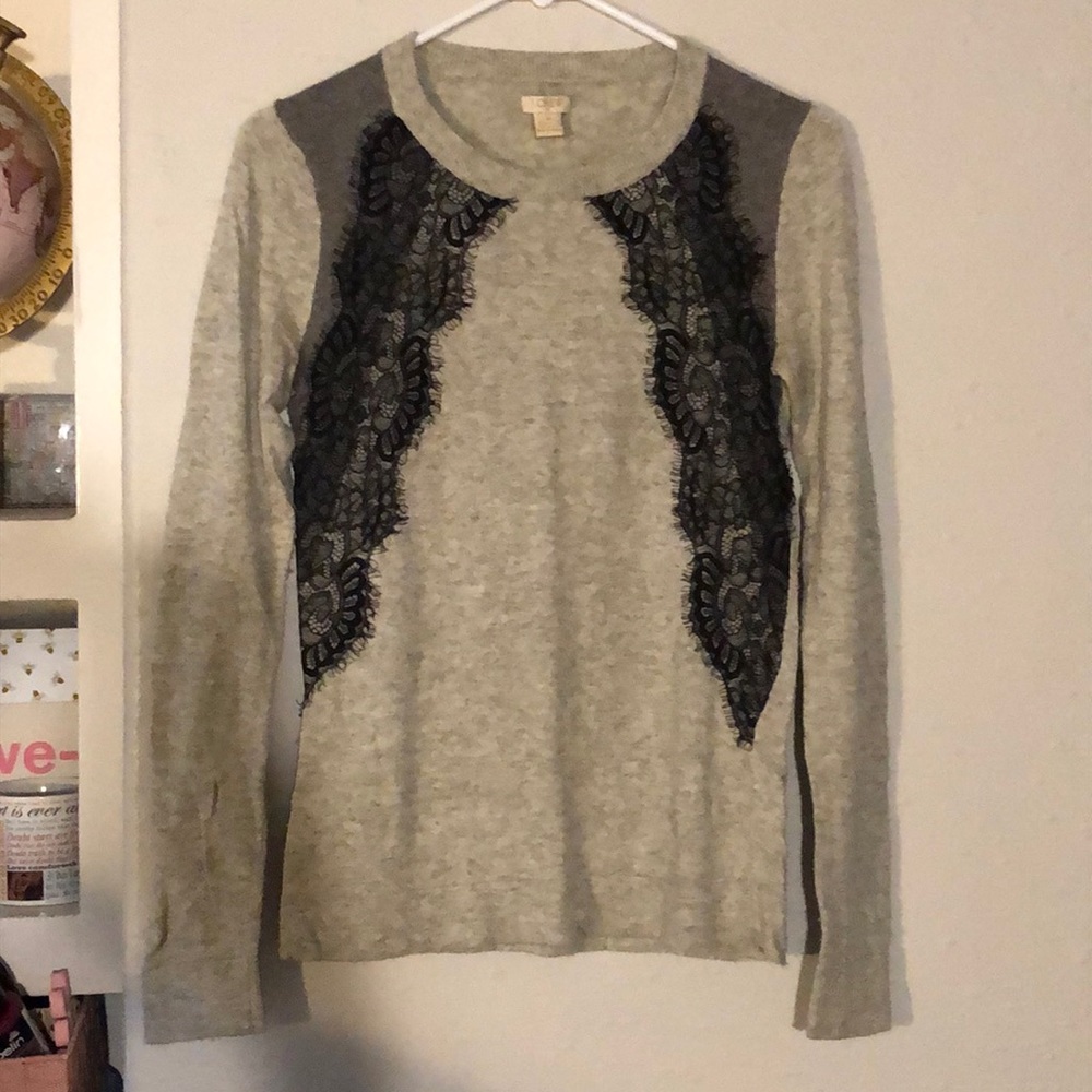 J. Crew gray sweater with lace
